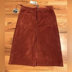 Gap Suede Size 2 MIDI Slit Skirt Vintage 2000 NWT Burnt Red Mint Condition